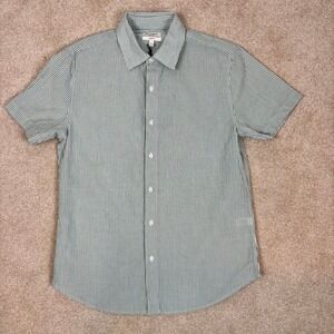 BONOBOS Mens Slim Fit Green Chelsea Stripe Seersucker Short Sleeve Button Up Med